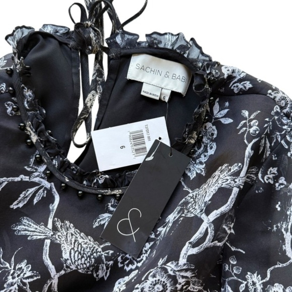 NWT Sachin & Babi Maggie Dress Jet (Black/White Print) Silk Floral Size 6 - Picture 4 of 11